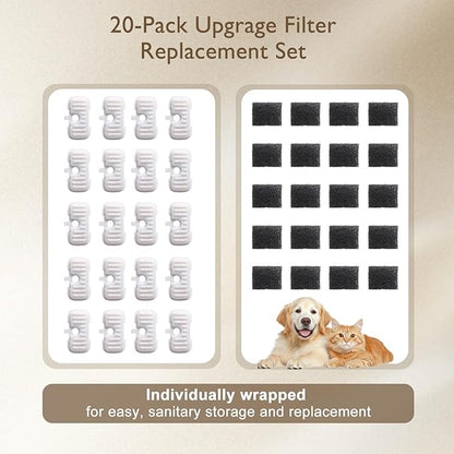 SORON 20 Packs Filter Replacement Compatible with PETLIBRO Cat Water Fountain PLWF005/PLWF105/PLWF115/PLWF106/PLWF116/PLWF305, Upgrade Replacement Filters Fit Pet libro Water Fountain, Easy to Install