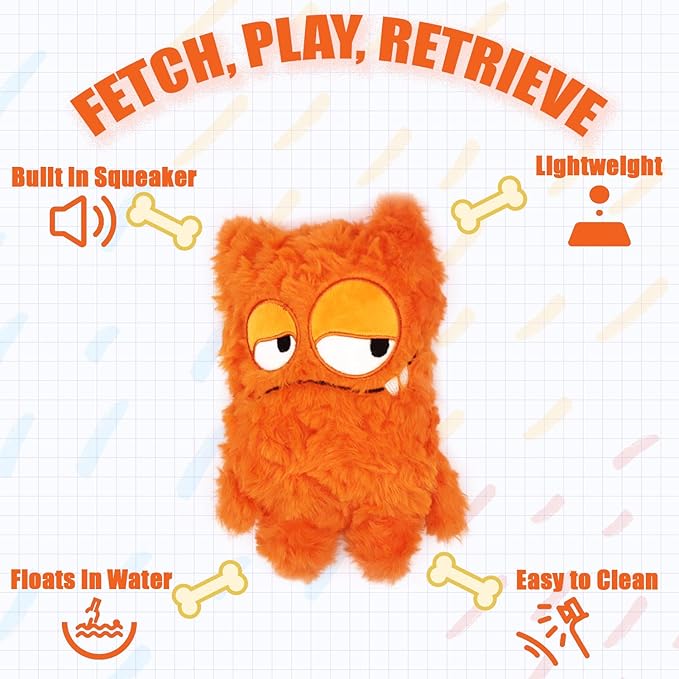 HUGEME Squeaky Dog Toy, Plush Stuffed Dog Toy Keep Them Busy Tug of War Dog Chew Toy for Small Medium Large Dogs (Orange)