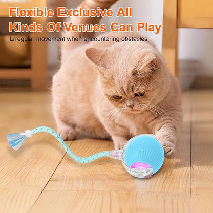Interactive Cat Toys for Indoor Cats, Automatic Kitten Toys for Bored Indoor Adult Cats, Smart Kitten Rolling Ball Moving Balls Toy, Rechargeable Dog Cat Ball for Enrichment Exercise (Light Blue)