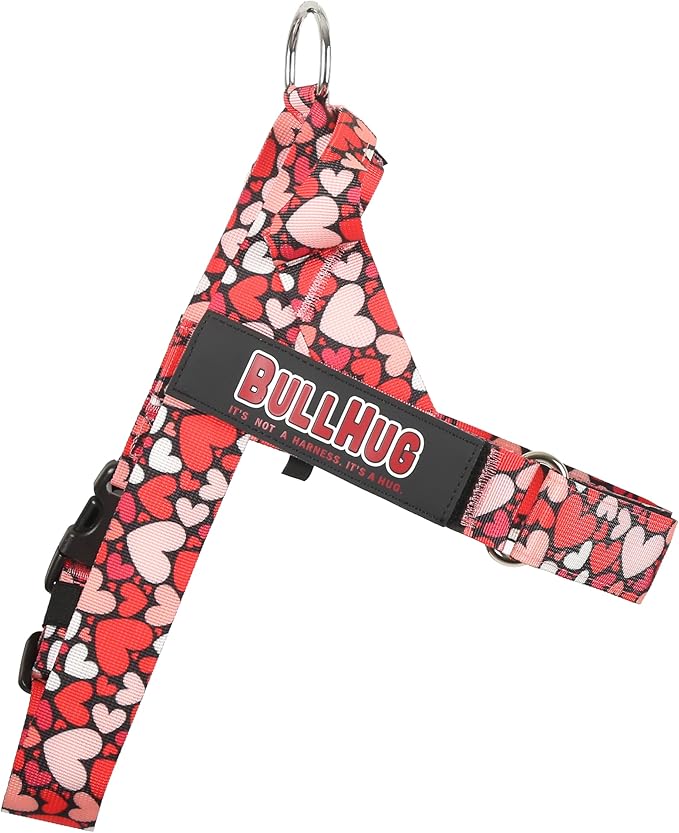 BULLHUG Adjustable Dog Harness– No Pull, No Choke – for English Bulldogs, French Bulldogs, Pugs & Broad-Chested Breeds – Easy, Safe Walks (Heart Beat, XS)