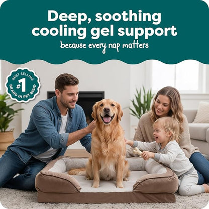 FurHaven Cooling Gel Dog Bed for Large Dogs, Perfect Comfort Sofa Bed, Cool Gel-Top Foam & Solid Orthopedic Foam Base for Joint Support, Removable Washable Cover, Jumbo XL, Plush & Velvet, Brownstone