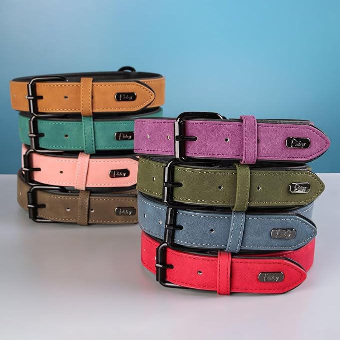 Didog Soft Padded PU Leather Dog Collar, Breathable and Adjustable Dog Collar for Large Dogs, Comfortable for Daily Walk, Dark Green, XL Fit Neck 17-21"(44-71 lbs)
