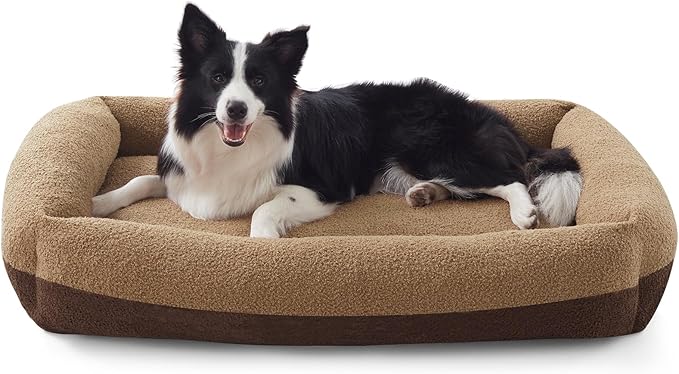 FURTIME Washable Dog Bed Large Sized Dogs, Washable Comfy Fluffy Large Dog Bed, Removable Zipper Cover Machine Wash, Soft Orthopedic Bed Durable Pet Cuddler with Anti-Slip Bottom, 36"x27"x8", Brown