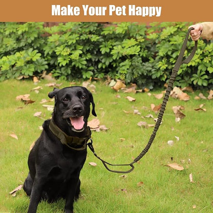 Tactical Dog Collar Leash Set, Adjustable Military Training Nylon Collar Dog Training with Control Handleand Metal Buckle, Dog Collar for Medium Large Dogs (Green,XL)
