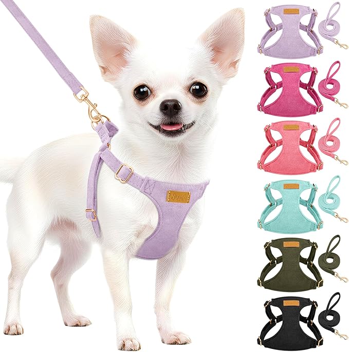SlowTon Dog Harness Small Sized Dog - Soft XXS Dog Harness and Leash Set No Pull No Chock, Adjustable Lightweight Puppy Harness for XS Small Medium Dogs Cats (Solid Purple, M)