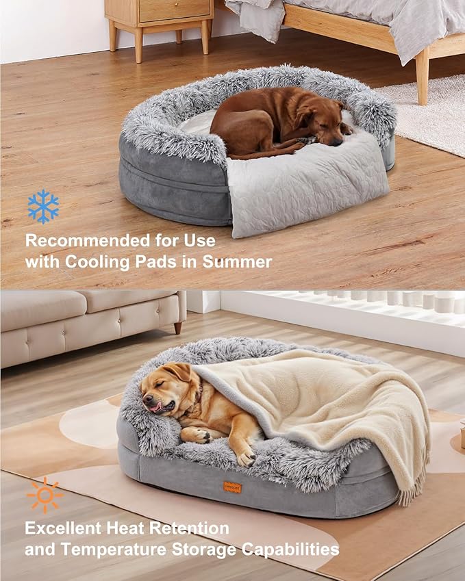 iweepet Dog Beds for Jumbo Dogs, 47.5"x35"x7.6", Removable and Washable Cover, Raised Reboundable Edges, Non Slip Bottom, Extra Big Size, Orthopedic Oval Memory Foam Pet Bedding, Indoor