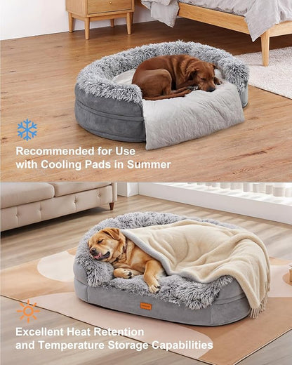 iweepet Dog Beds for Jumbo Dogs, 47.5"x35"x7.6", Removable and Washable Cover, Raised Reboundable Edges, Non Slip Bottom, Extra Big Size, Orthopedic Oval Memory Foam Pet Bedding, Indoor