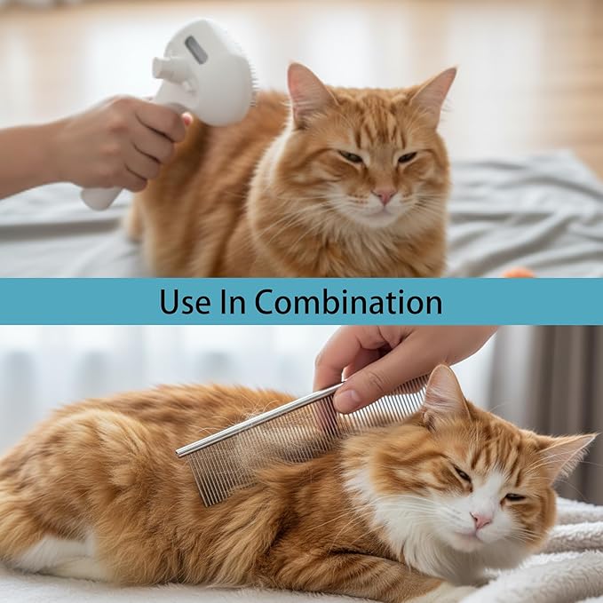 Pet Steam Brush for Dog & Cat, 3-in-1 Steam Grooming Brush - Steam for Shedding & Grooming, Comes with a steel comb, Suitable for long and short haired dogs as well as cats