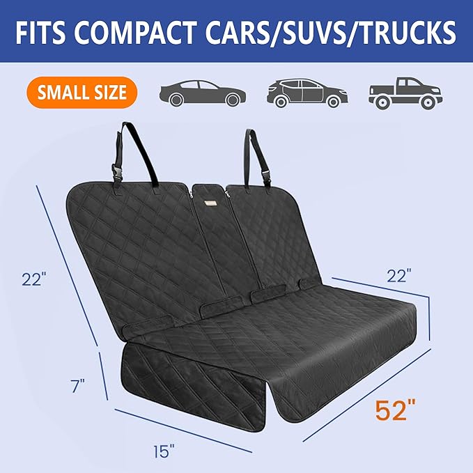 ALLANSING Back Seat Cover for Compact Cars/SUVs Rear Split Bench - 900D Oxford Waterproof Non-Slip Car Seat Protector for Messy Dogs & Kids, Easy Clean(Black)