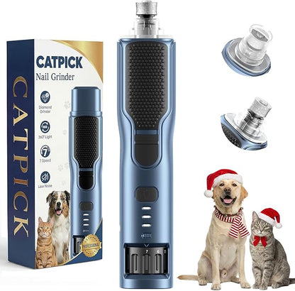 7-Speed Dog & Cat Nail Grinder with Light - Ring LED Safe to Avoid Overcut, Quiet Low Vibration & Powerful Fast, Cordless Rechargeable Toenail Trimmer for Small & Large Puppy & Breeds Paws(Blue)