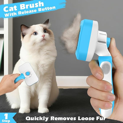 Comotech 3PCS Cat Grooming Supplies,Cat Brush & Nail Clipper/Trimmer & Flea Comb for Shedding Indoor Cats Dogs and Small Animals - Meet All Your Pet's Daily Grooming Needs - All in One Set (Blue)