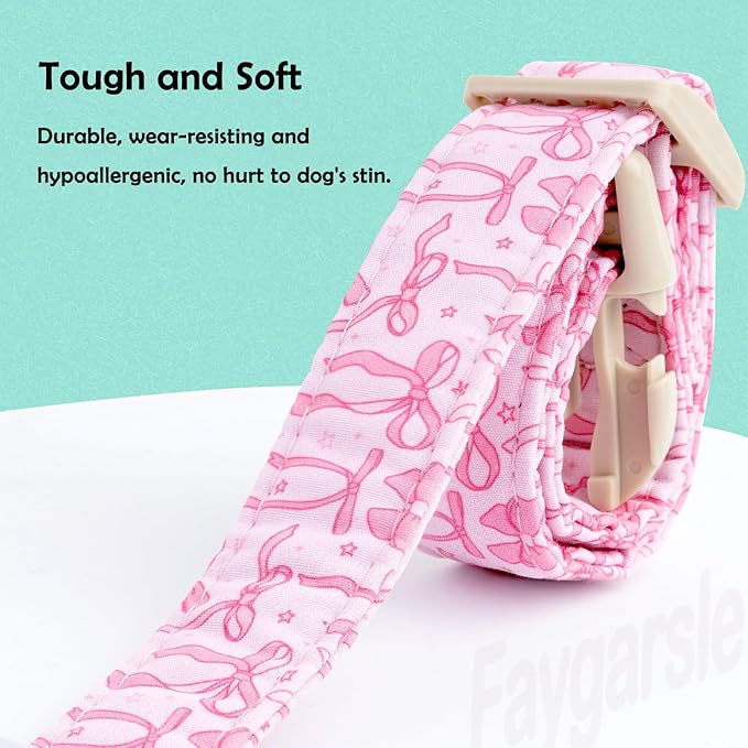 Faygarsle Cute Pink Bow Pattern Dog Collar for Summer Spring DesignSmall Medium Large Dogs M