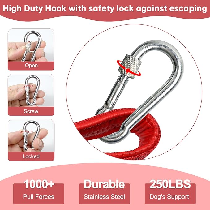 Heavy Duty Dog Leash - Chew Proof Tie Out Cable with Carabiner, 10/20/30/50 ft, Padded Handle for Medium Large Dogs