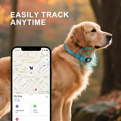 GPS Dog Collar(1 Pack), Mini GPS Cat Tracker, GPS Tracker for Dogs (iOS Only), No Monthly Fee, Compatible with Apple Find My, Anti-Lost, Finder Tag for Kitten Puppy Blue M(13.2"-17.5")