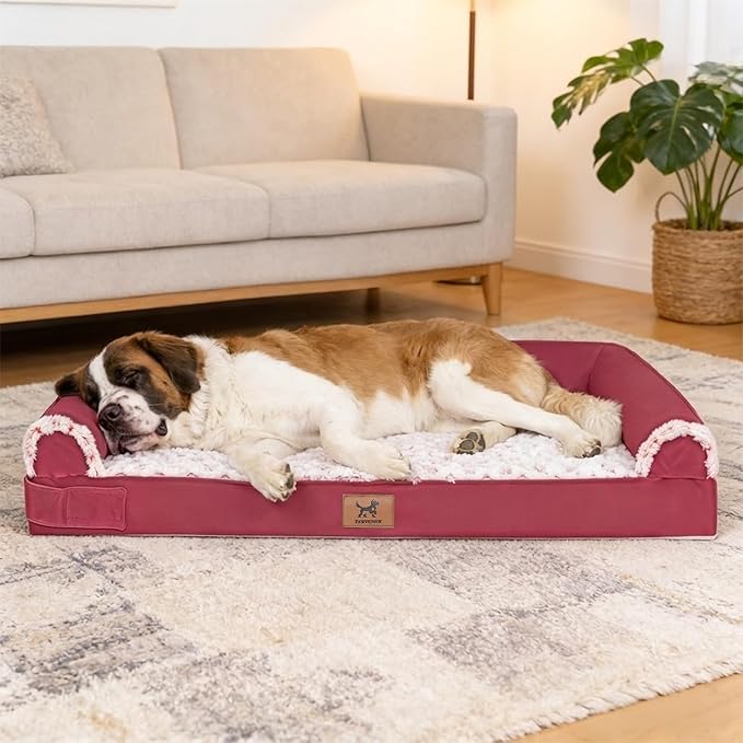PAWPUBBY Jumbo Human Dog Bed Orthopedic Memory Foam for Large Giant Dogs up to 150 lbs - Waterproof Washable(Rose Pink)