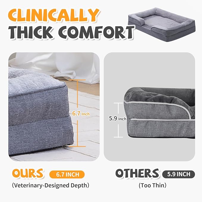 Makigued Orthopedic Dog Bed for Medium Dogs Egg Crate Foam Pet Sofa with Waterproof Liner, Removable Washable Cover, Nonslip Bottom, Cozy Couch for Medium Dogs and Cats, 35.0 x 24.8X 6.7 in, Grey