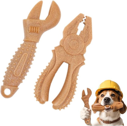 Dog Chew Toys, Aggressive chewer toy for Medium& Large dogs, Made of real pine wood and durable Food-Grade nylon, with Tool Shape Design for Dental Cleaning and Long-Lasting Chewing (brown-2 pieces)