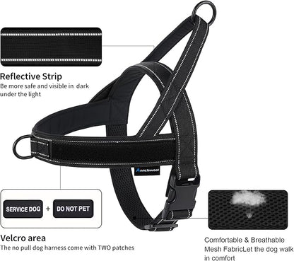 Annchwool No Pull Dog Harness,Heavy Duty Reflective Collar & Leash Set-Leash with Double Handle & Car Seatbelt Clip-Easy Control for Walking Training Medium Large Size Dogs(Black,M)