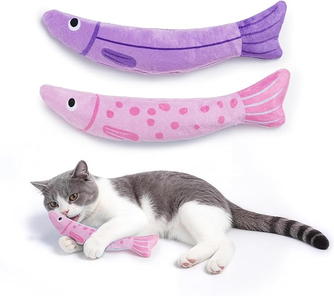 PURETOY Catnip Toys, [9000mg] Extra Large Cat Toys for Indoor Cats, 100% Natural North American Catnip Floppy Fish, Crinkle Sound, Soft Cotton-Free Surface for Chewing, Teething & Kicking