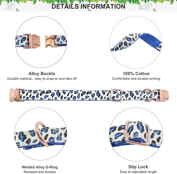 Metal Buckle Dog Collar, Durable Adjustable Dog Collar Soft for Small Medium Large Dogs (M(13-18in), Blue Leopard)