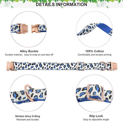 Metal Buckle Dog Collar, Durable Adjustable Dog Collar Soft for Small Medium Large Dogs (M(13-18in), Blue Leopard)