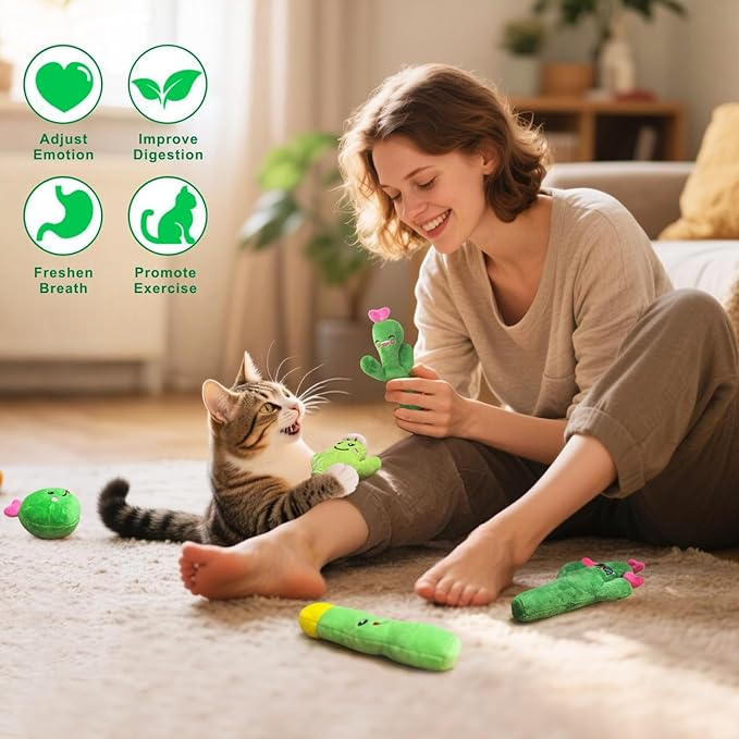 Otunrues Catnip Cat Toys Cactus Crinkly Sound 5 Pack Interactive Chew Kitten Cat Toys for Indoor Cats Exercise Cat nip Toy to Stimulate Play & Reduce Boredom