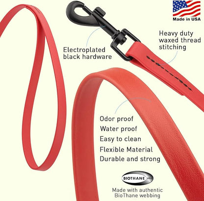 Dogline Biothane Waterproof Dog Leash Strong Coated Nylon Webbing with Black Hardware Odor-Proof Easy to Clean High Performance for Small or Large Dogs Made in USA 2 ft Lead, Cherry Red