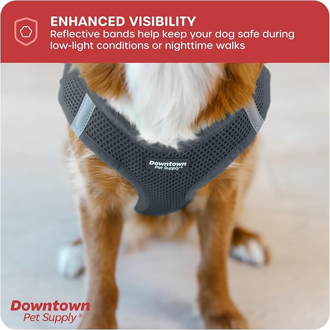 Downtown Pet Supply Step in Dog Harness No Pull, X-Large, Titanium - Adjustable Harness with Padded Mesh Fabric and Reflective Trim - Buckle Strap Harness for Dogs