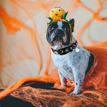 Elegant little tail Halloween Dog Collar, Ghosts Print Fall Male Cute Puppy Adjustable Cotton Pet Collar with Quick Release Buckle for Small Medium Large Dogs