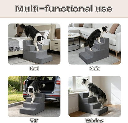 PawComfort 4-Step Pet Stairs, 18 Inch High Dog Steps for Bed, Grey Non-Slip Indoor Ramp for Small Dogs and Cats
