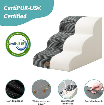 Dog Stairs for Small Dogs 15.7" H, Curved Dog Step for Puppy, Older Cat, Medium Pet Ramp for Sofa, Couch or Chair, Ladder with High Density Foam, 3 Step, 15.7x22.4x15.7 inch, Charcoal Grey