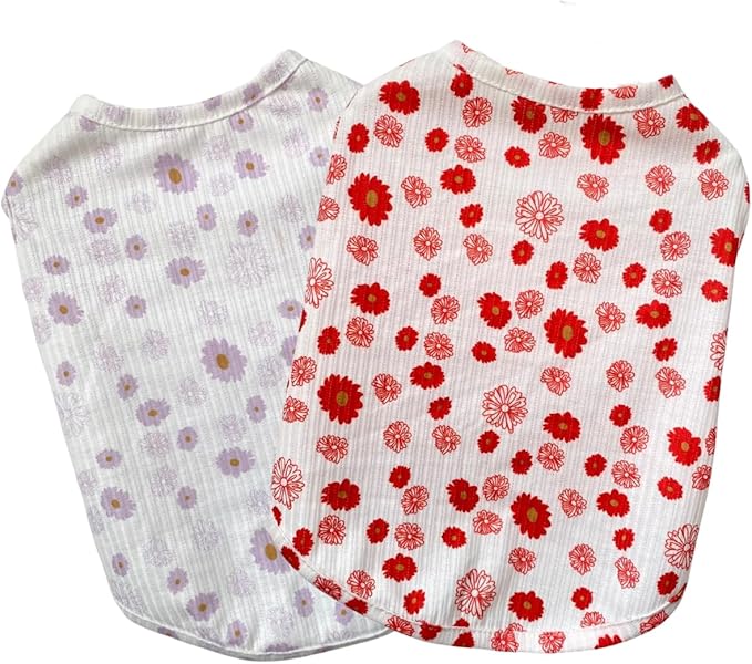 Summer Dog Cotton T Shirt Pet Tee Shirts Puppy Daisy Flower Prints Clothes Apparel for Small Dogs Cats