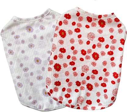 Summer Dog Cotton T Shirt Pet Tee Shirts Puppy Daisy Flower Prints Clothes Apparel for Small Dogs Cats