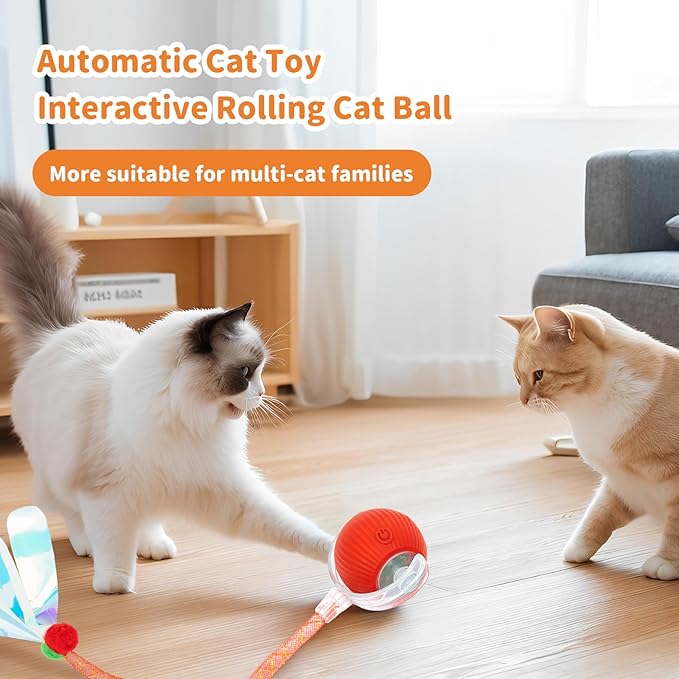MAXTOOA Interactive Cat Toys for Indoor Cats Smart Automatic Ball Rolling for Bored Kitten Pet Upgraded Speedy Moving Chase Dogs Toy Red Dragonfly