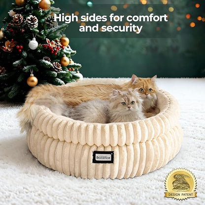 BALANCE Cat Bed Kitten Bed, Washable Round Cat Beds for Indoor Cats,Super Soft Plush Faux Fur Pet Bed for Puppy and Kitten with Anti-Slip Bottom