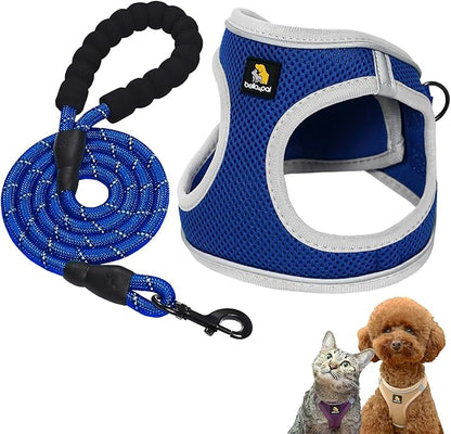 BELLA & PAL Step in Vest Harness for Small and Medium Dogs, No Pull Small Dog Harness with Leash Set, Comfortable Air Mesh Dog Vest Harness with Reflective Strip (Sapphire(Round Rope), S)
