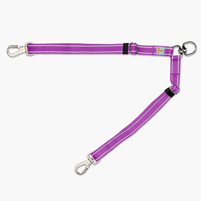 DF Co. Leash Splitter | Walk Two Dogs with Complete Control - 360° Swivel, Tangle Free, Adjustable Length, Reflective Webbing, Heavy Duty Clips (Purple)