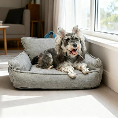 RAFASAFA Small Dog Bed, Washable Pet Bed with Removable Cover, with Sides, Carry Handle & Side Pockets .Plush Chenille Orthopedic Pet Bed Couch for Small Breed Dogs & Cats Calming