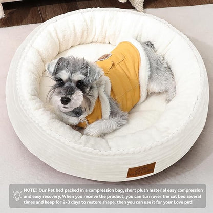 Zerbuger 23in Cream Round Cat Dog Bed Gift for Large Medium Small Dogs Cats, Machine Washable Sleeping Sofa, Non-Slip Bottom Breathable Soft Calming Pet Cuddler for Indoor/Outdoor/Car/Cage