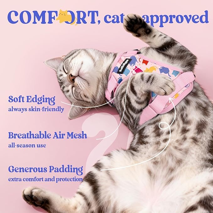 rabbitgoo Cat Harness and Leash for Walking, Escape Proof Soft Adjustable Vest Harnesses for Cats, Easy Control Breathable Reflective Strips Jacket, Purrty Pink, XS