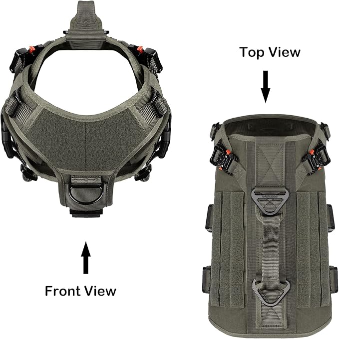 ICEFANG GN3 Tactical Dog Harness with 6X Buckle,Dog Molle Vest with Handle,3/4 Body Coverage,Hook and Loop Panel for ID Patch,No Pulling Front Clip (M (25"-31" Girth), Ranger Green)