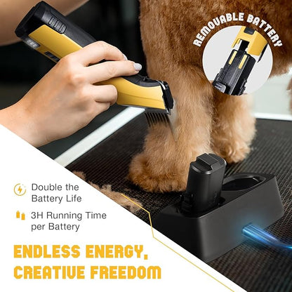 Professional Dog Clippers for Grooming with Charging Replacement, Low Noise Pet Grooming Kit for Thick Curly Matted Heavy Coats Cordless Hair Trimmer with 8 Metal Guide Combs for Animal Horse