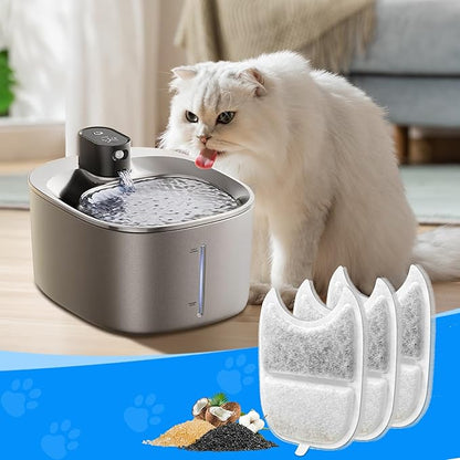 Cunina 8+8 Set Cat Water Fountain Filters & Pump Sponges for 135 fl oz/4L Wilreless Cat Water Fountain, Replacement Filters & Sponges Pet Drinking Fountain Battery Operated for YPD-C004S,YPD-C004P