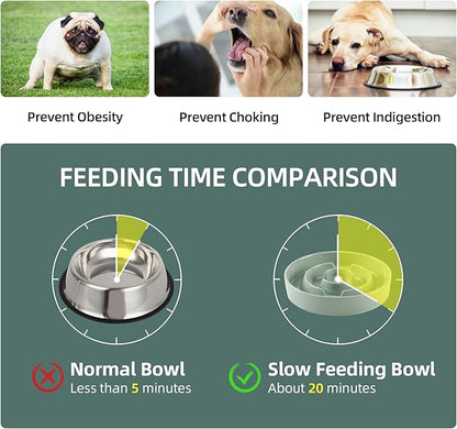 Ceramic 1.6 Cup Raised Slow Feeder Dog Bowl Set, Elevated Wooden Stand for Medium and Large Dog, 8.2inch Puzzle Slow Dish, Anti-Gulping(Light Green, Single Bowl+ Stand)