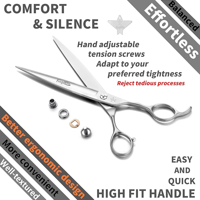 High-end Professional Dog Grooming Scissors Pet Grooming Shears 7.5 Inches Extremely Very Sharp Made Of Stainless Steel Alloy By Hand For Dog Cat Groomer