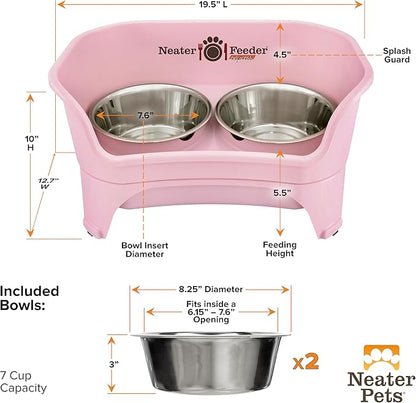 Neater Feeder Express Mess Proof Dog Bowls Elevated for Medium to Large Sized Breed, No Spill Raised Dog Food Bowl Stand, Stainless Steel Food and Water Bowl Set, Pet Dish Feeding Station, Pink