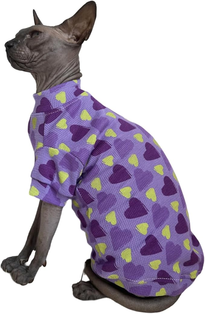 Limited Edition Sphynx Cat Cotton T-Shirts Hairless Cat Sweatshirt Pet Kitten Clothes Round Collar Kitten Shirts Vest Cats & Small Dogs Apparel (Purple Heart, S (3.3-4.4 lbs))