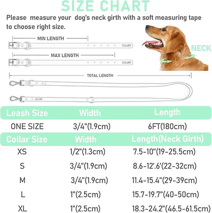 ZALER Dog Collar and Leash Set, Waterproof Adjustable Odor Proof Pet Collars Leashes Easy to Clean, 6FT Dog Leash with 2 Hooks for Large, Medium Small Dogs (S, Mint Green)
