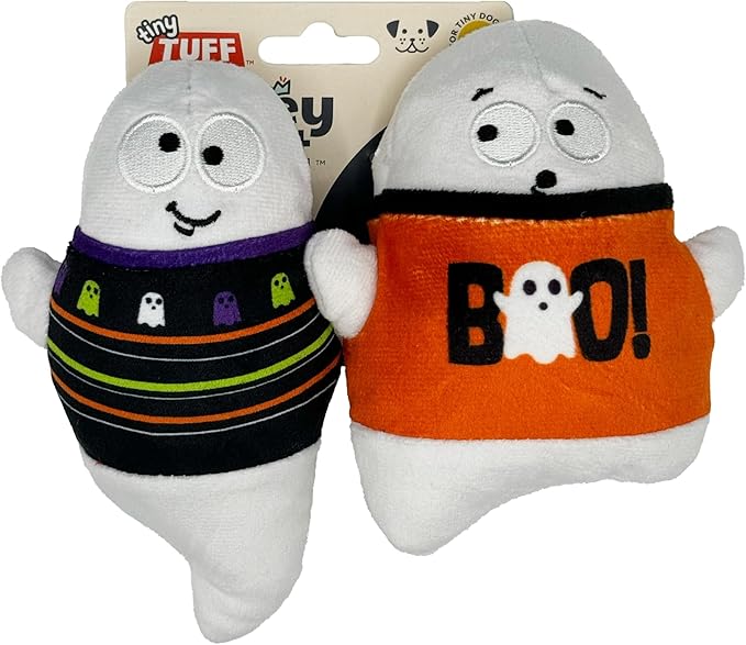 Huxley & Kent Halloween Funny Dog Toy w/Squeaker – Power Plush Squeaky Dog Toys for Small Dogs – Durable Small Stuffed Animal for Indoor Play & Fetch - Tiny Tuff Boo Buddies 2pk