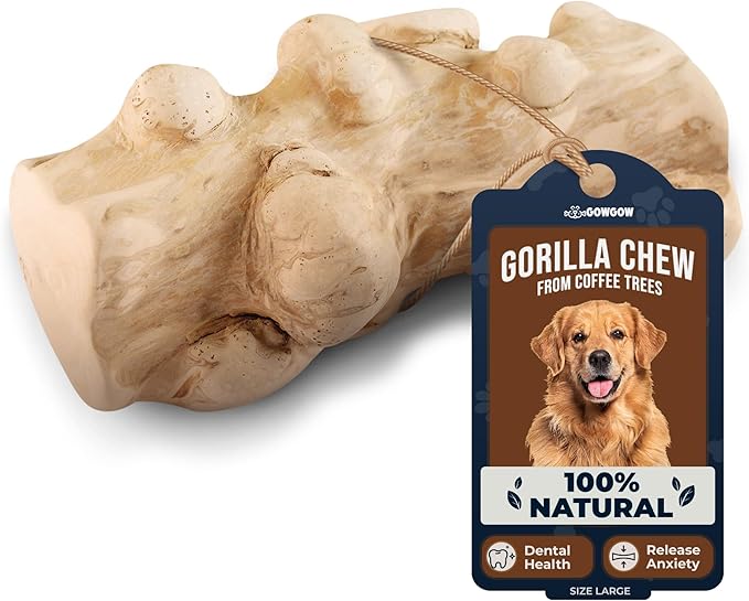GOWGOW Gorilla Chew Toy Made from Real Coffee Wood - Coffee Wood Dog chew Large for Dog Over 70lbs 100% Natural, Organic Toys - Dog Health, Teeth Cleaning, Relieve Stress